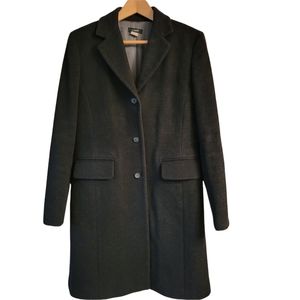 Vintage J Crew Classic Black Wool Long Trench Coat Small